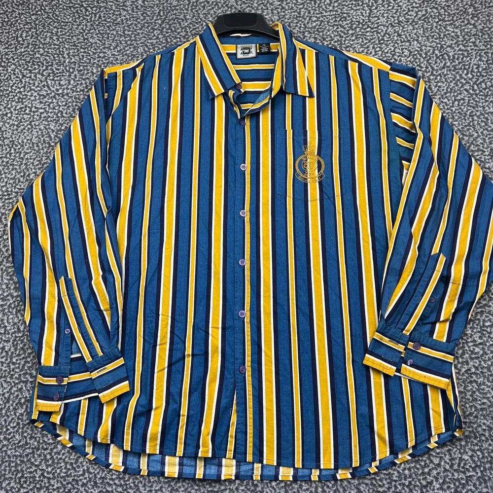 Vintage Don Button Up Shirt Men 2XL Blue Yellow Striped Cotton Long Sleeve